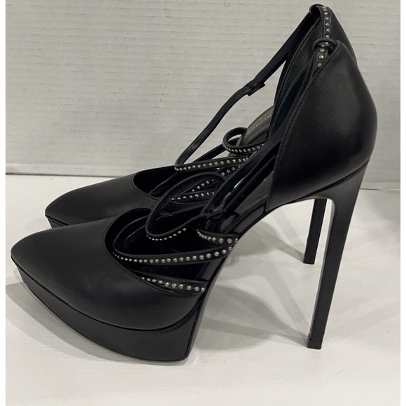 Saint Laurent Paris Black Leather Platform Stiletto Pumps Size EU 38 Italy Heels - Picture 4 of 16